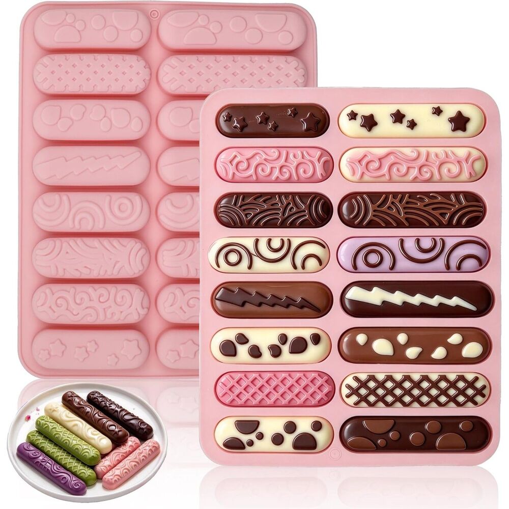2 Pack Silicone Chocolate Bar Molds 16 Cavity Nonstick Baking Candy Cookie Mould